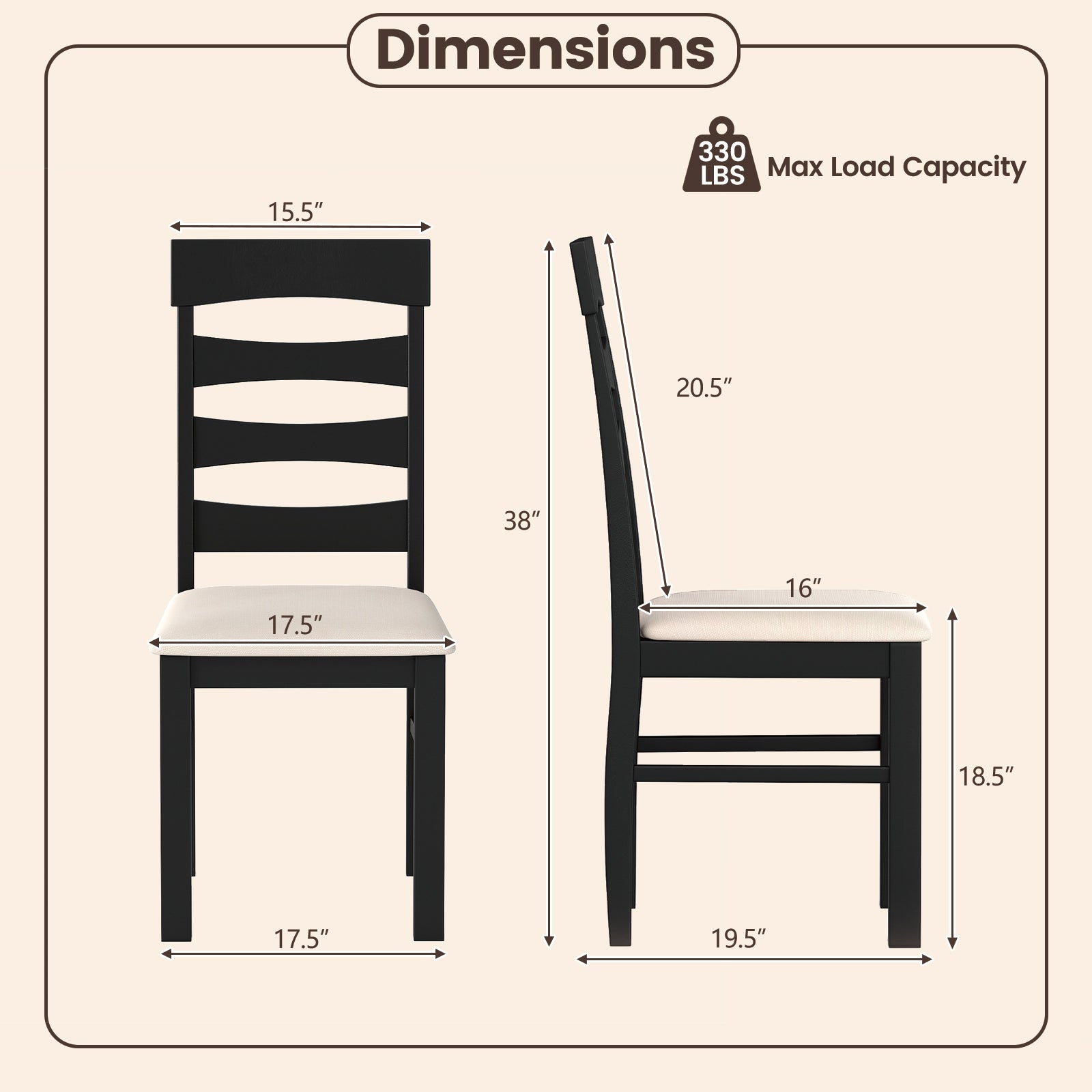 High Back Dining Room Chairs Set of 2 with Padded Seat, Black Dining Chairs at Gallery Canada