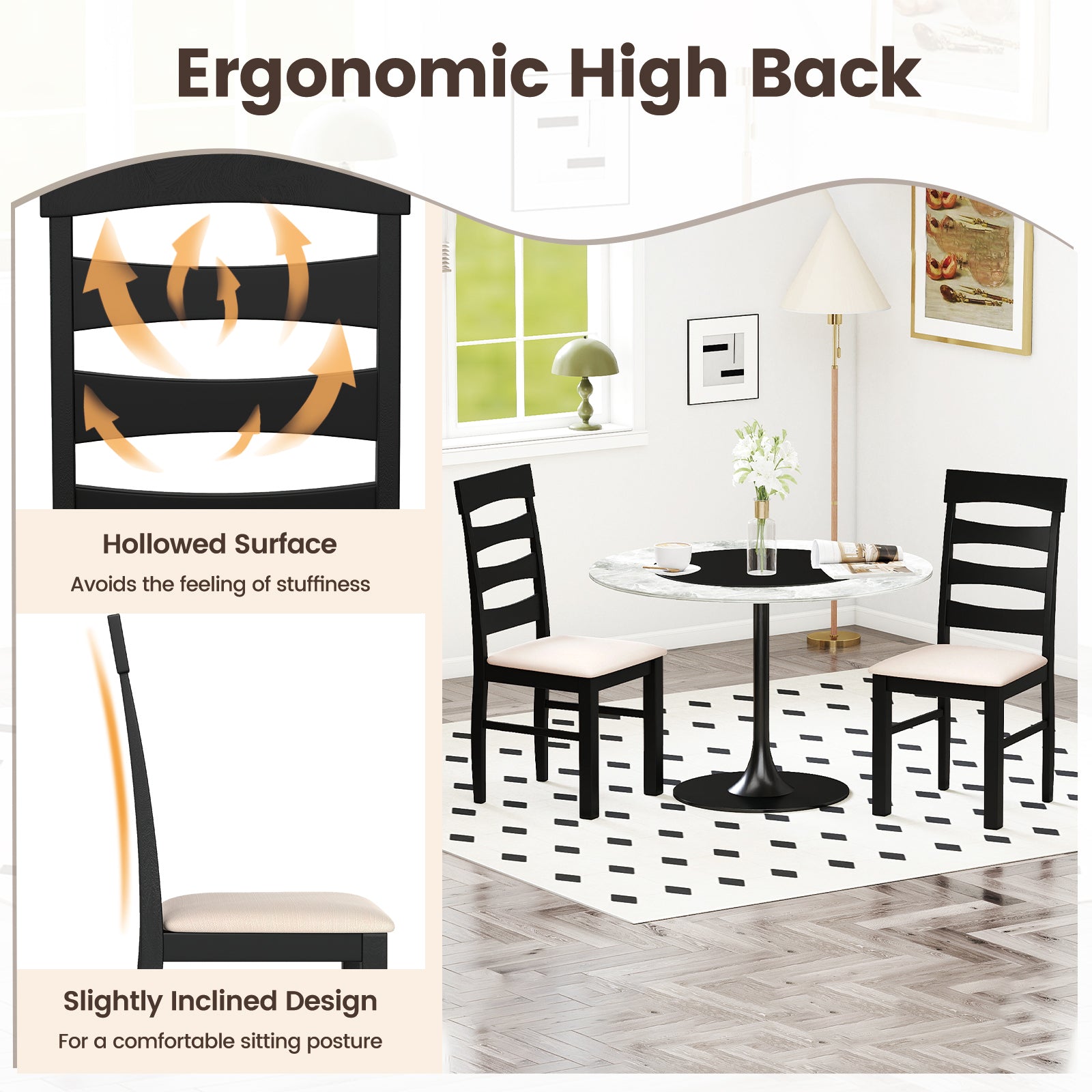High Back Dining Room Chairs Set of 2 with Padded Seat, Black Dining Chairs at Gallery Canada