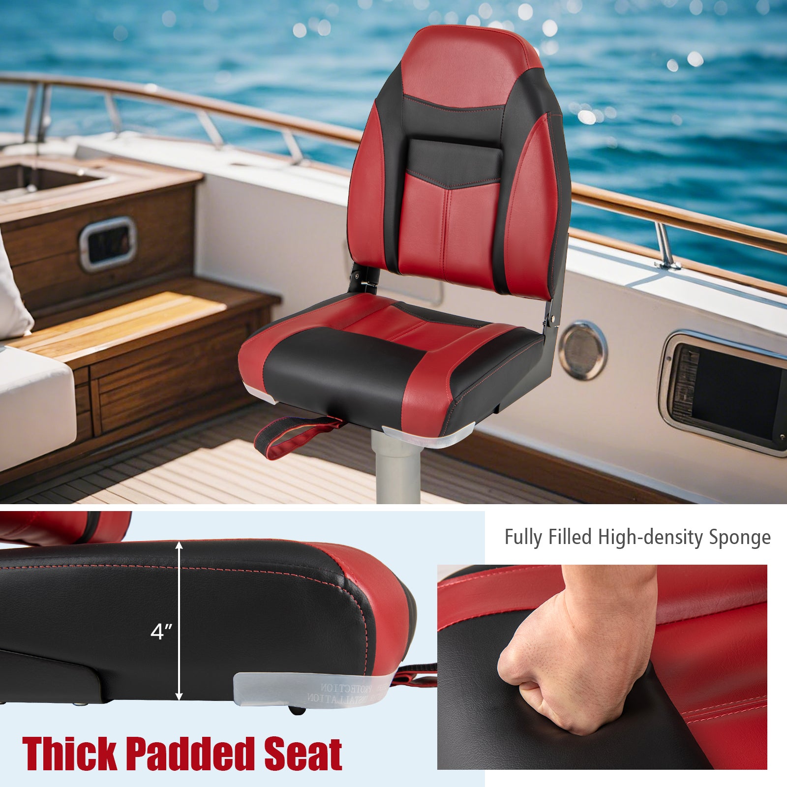 High Back Folding Boat Seats with Sponge Cushions and Flexible Hinges, Red Swimming at Gallery Canada