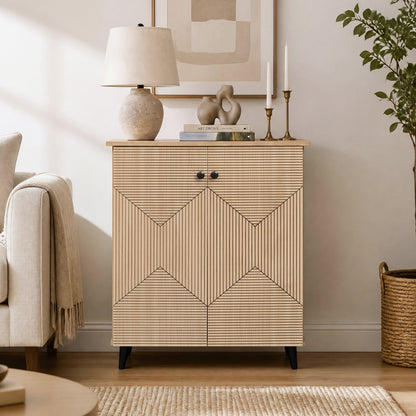 2-Door Geometric Cabinet, Freestanding Footwear Storage, Natural
