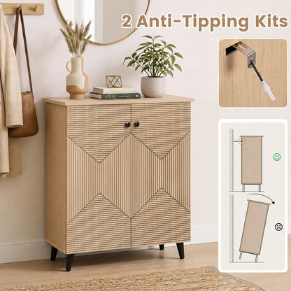 2-Door Geometric Cabinet, Freestanding Footwear Storage, Natural