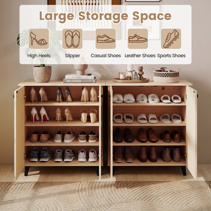 2-Door Geometric Cabinet, Freestanding Footwear Storage, Natural