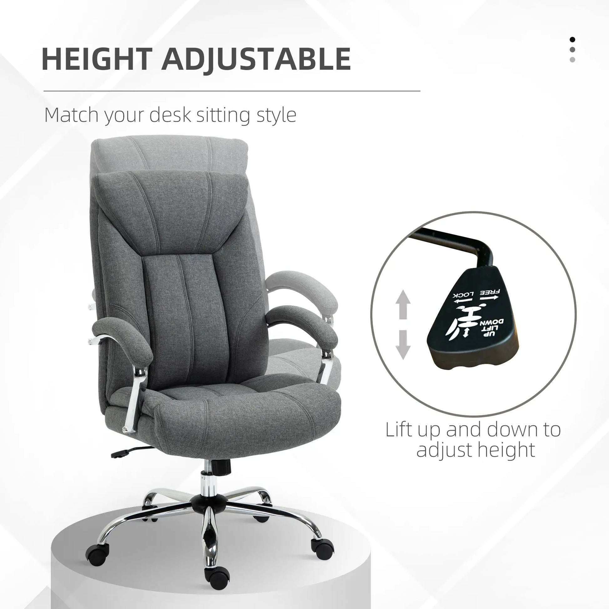 Ergonomic High Back Swivel Office Chair, Adjustable Height, Linen Fabric, Grey Executive & Manager Chairs at Gallery Canada