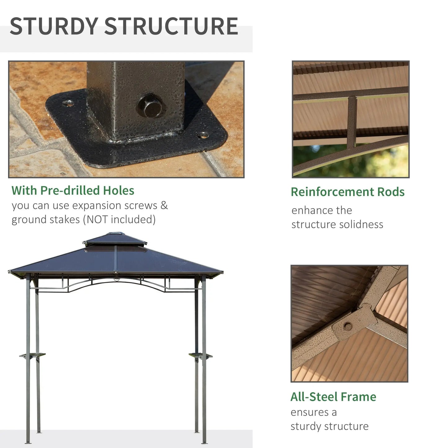 8' x 5' Hardtop Grill Gazebo, Aluminum BBQ Canopy, Outdoor With Side Shelves BBQ Grill Gazebos at Gallery Canada