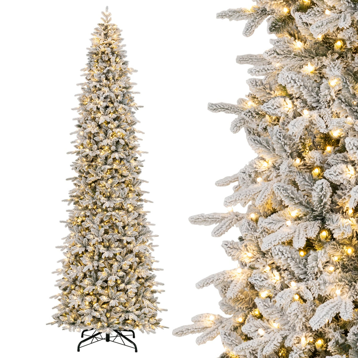 Hinged Artificial Spruce Xmas Tree with 3235/3882 Branch Tips and 1020 Warm White LED Lights, Green