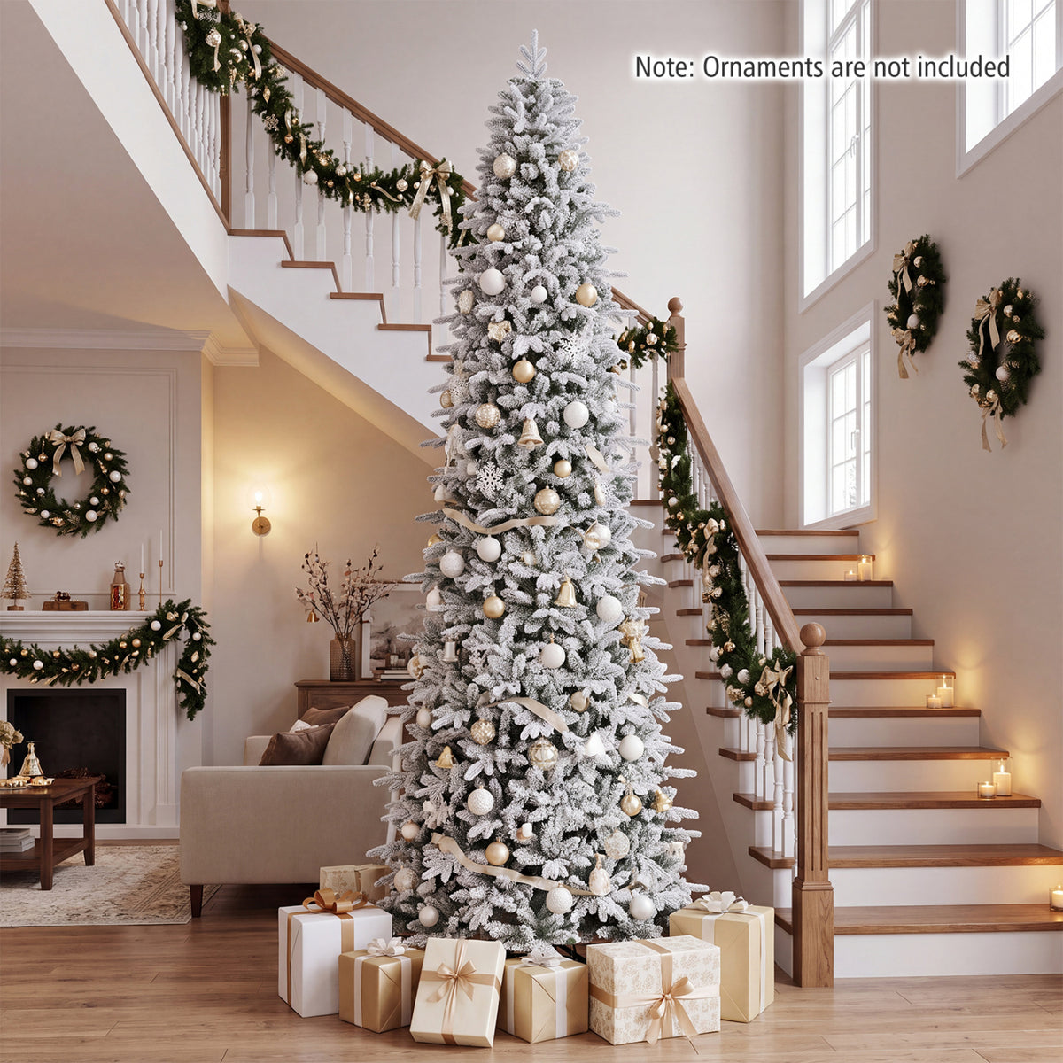 Hinged Artificial Spruce Xmas Tree with 3235/3882 Branch Tips and 1020 Warm White LED Lights, Green