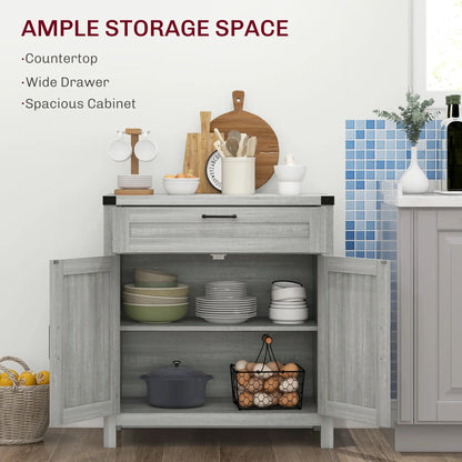 Farmhouse Kitchen Cabinet, Sideboard with 2 Barn Doors, Drawer, Grey Bar Cabinets at Gallery Canada