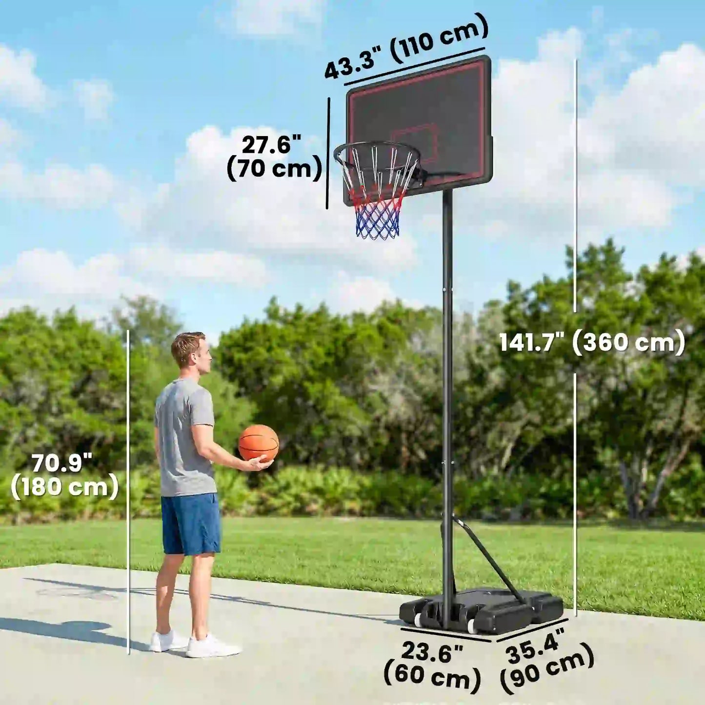 Portable Basketball Hoop, 4.4-10ft Adjustable Height With Wheels Basketball at Gallery Canada