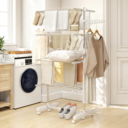Stainless Steel Folding Clothes Drying Rack, Side Wings, Castors, Indoor Outdoor, White Bath Accessories at Gallery Canada