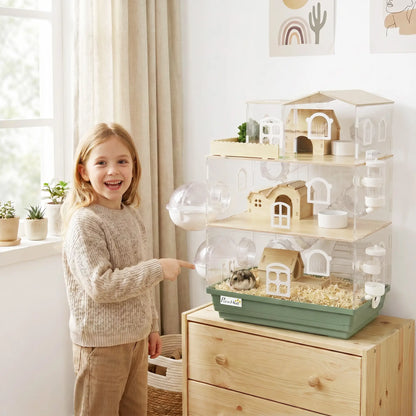 Large Hamster Cage, 3 Tiers Acrylic Hamster Habitat with Water Bottles, Running Wheel for Pet Mice, Dwarf Hamster Hamster Cages at Gallery Canada