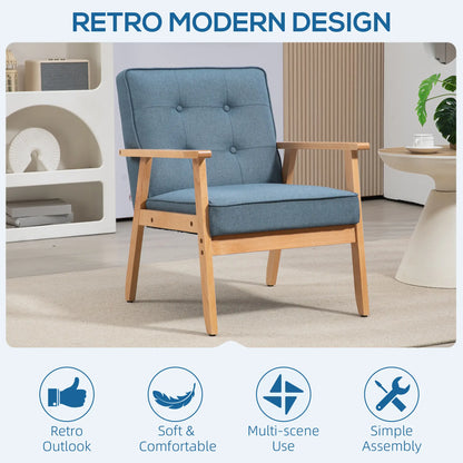 Modern Fabric Armchair, Tufted Back, Wood Legs, Thick Padding, Blue Accent Chairs at Gallery Canada