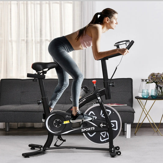 Exercise Bike with LCD Display, Indoor Cycling, 6kg Flywheel, Black Exercise & Stationary Bikes Black and White at Gallery Canada