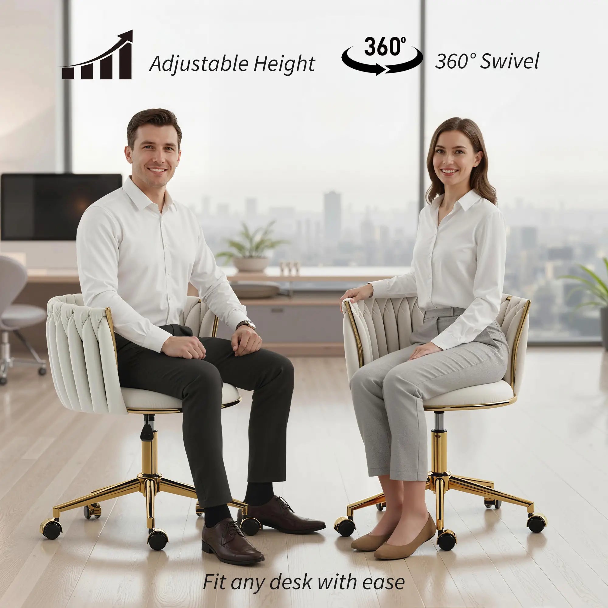 Office Chair, Vanity Chair, Adjustable Height, Rolling Wheels, Cream White Task Chairs at Gallery Canada
