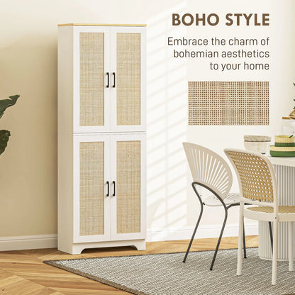 67" Tall Kitchen Pantry, Freestanding Cabinet, 4 Rattan Doors, Adjustable Shelves, White Storage Cabinets at Gallery Canada