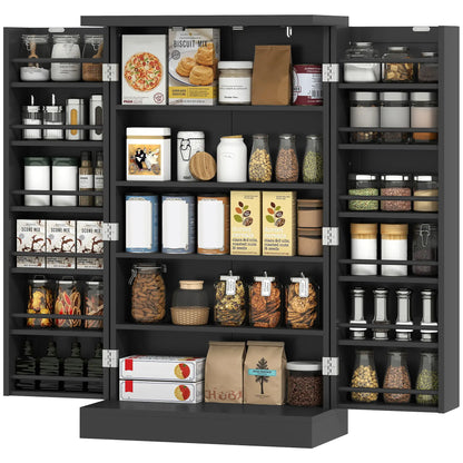 Kitchen Pantry Storage Cabinet, 5-Tier, 12 Spice Racks, Black, Black