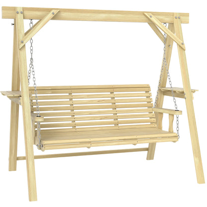 3 Seat Wooden Porch Swing With Stand, Natural Wood Patio Swings with Stand Natural at Gallery Canada