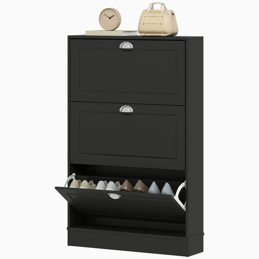 Shoe Cabinet, 3 Flip Drawers, Holds 12 Pairs, Black Shoe Storage Cabinets & Racks Black at Gallery Canada