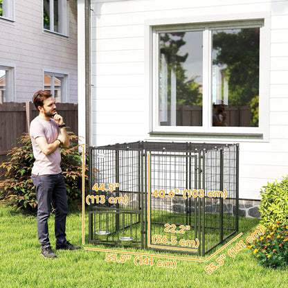Outdoor Dog Run, Adjustable Rotatable Bowls, Sun-Shade Cover, 4.6' x 4.6' x 3.7' Houses, Kennels & Pens at Gallery Canada