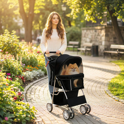 Foldable Pet Stroller With 360° Swivel Wheels, Reflective Strips, Black Dog Bike Trailers & Strollers at Gallery Canada