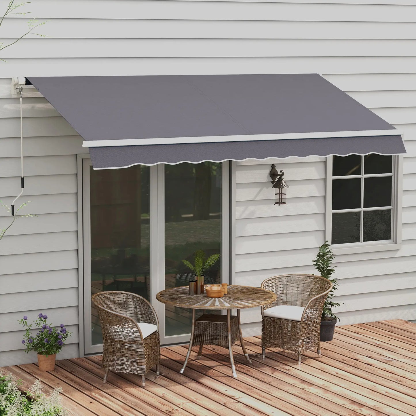 12' x 10' Manual Retractable Awning, Adjustable Sunshade Shelter, Dark Grey Patio Awnings at Gallery Canada