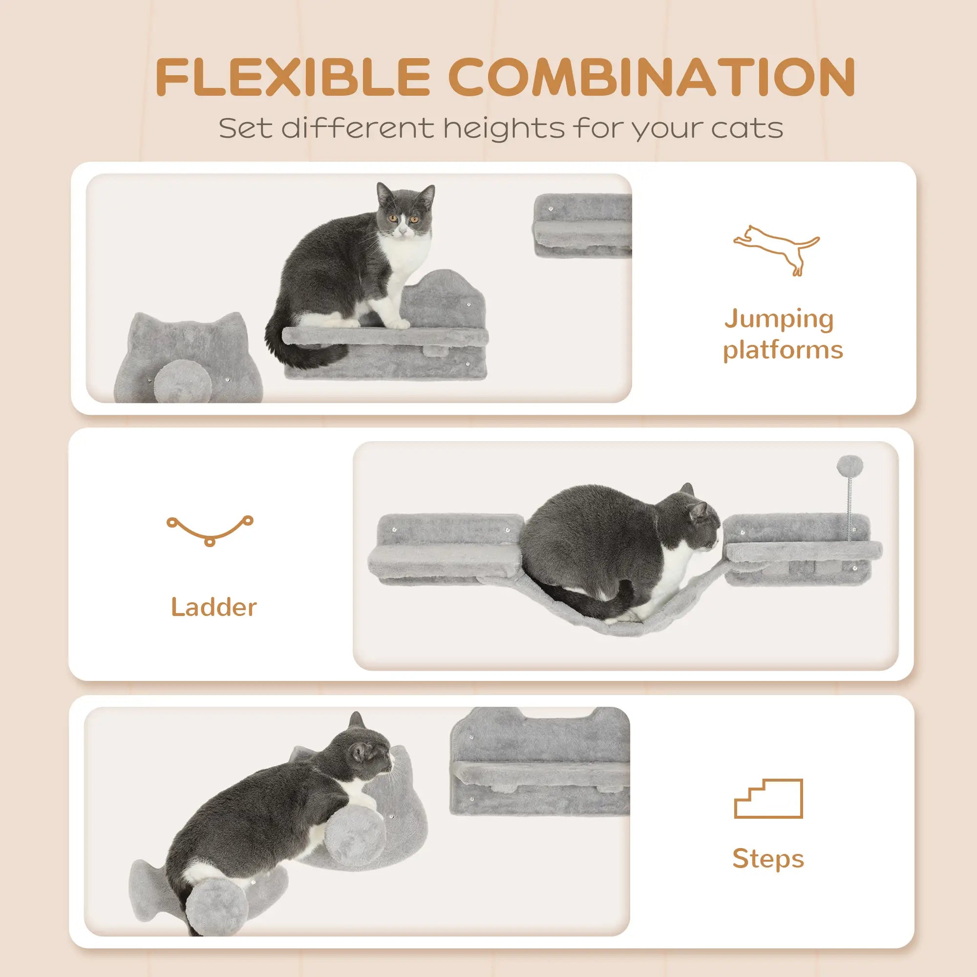 4PCs Cat Wall Shelves, Steps, Scratching Posts, Ladder, Platforms Cat Climbing Wall at Gallery Canada