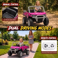 Tracteur pour enfant 12V, télécommande, double moteur, rose