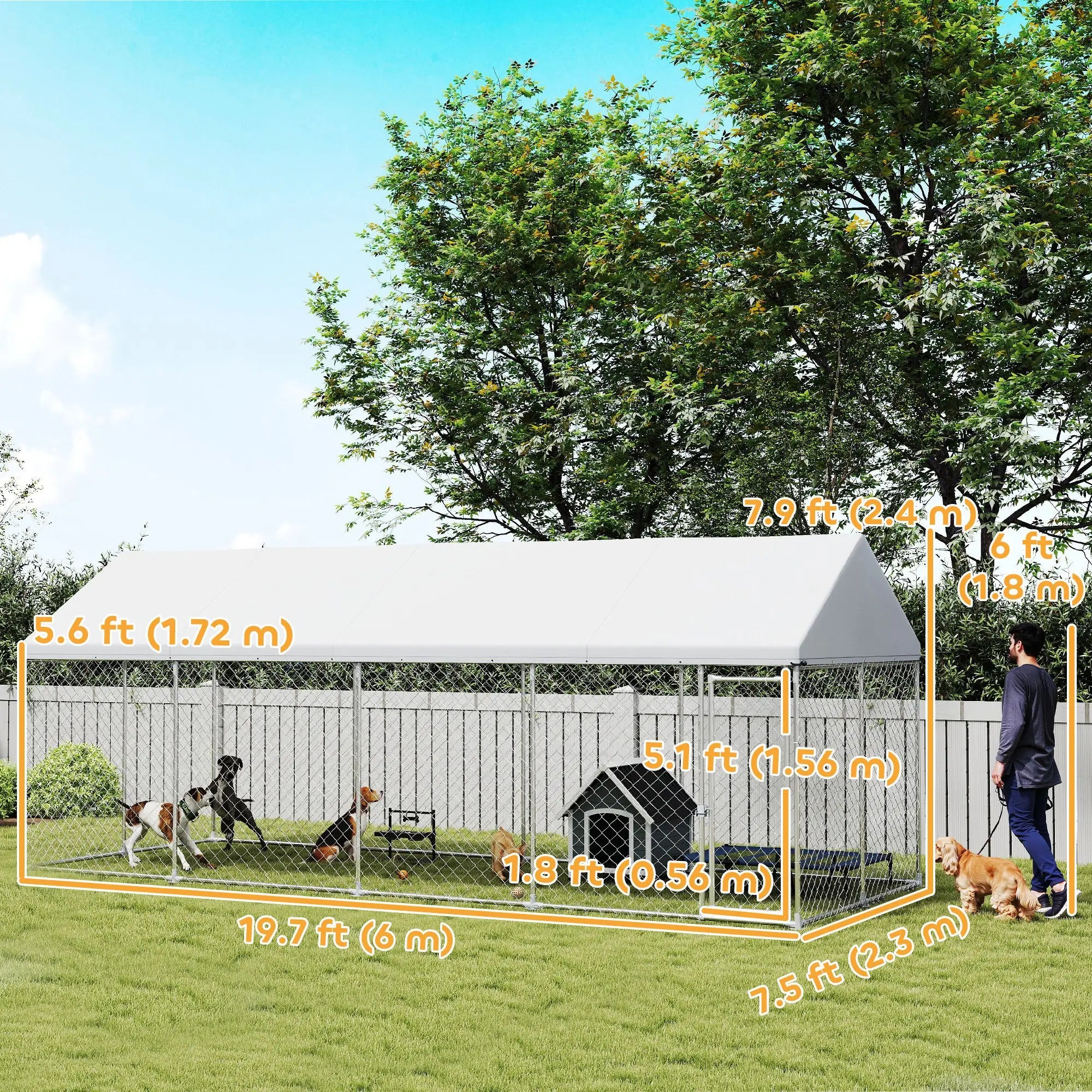 Heavy Duty Outdoor Dog Kennel, Waterproof Roof, 19.7' x 7.5' x 7.9' Dog Kennels at Gallery Canada
