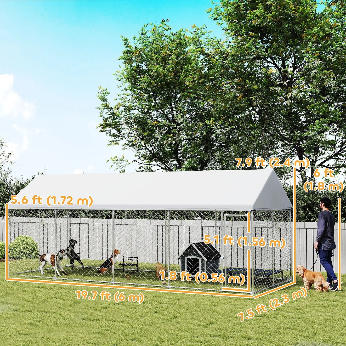 Heavy Duty Outdoor Dog Kennel, Waterproof Roof, 19.7' x 7.5' x 7.9' Dog Kennels at Gallery Canada