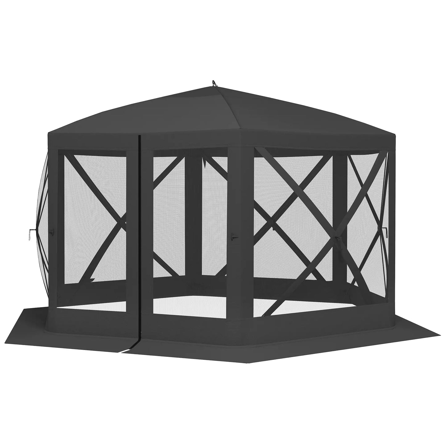 12' x 12' Hexagon Pop Up Screen Tent, Camping Shelter w/ Mesh, Carry Bag, Black Pop Up Canopies Black at Gallery Canada