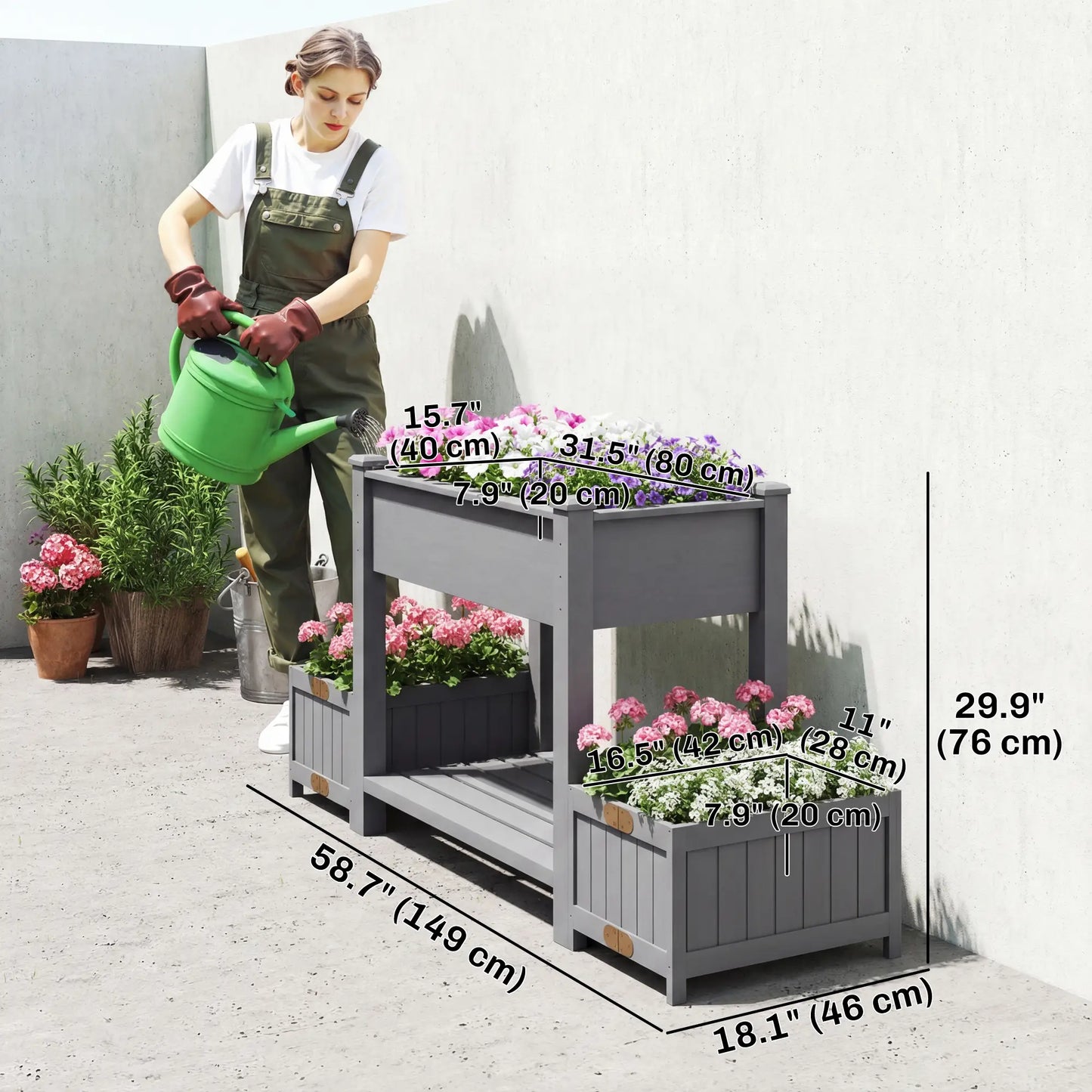 Wooden Raised Garden Bed, 2 Foldable Side Pots, Storage Shelf, Drainage Holes Elevated Garden Beds at Gallery Canada