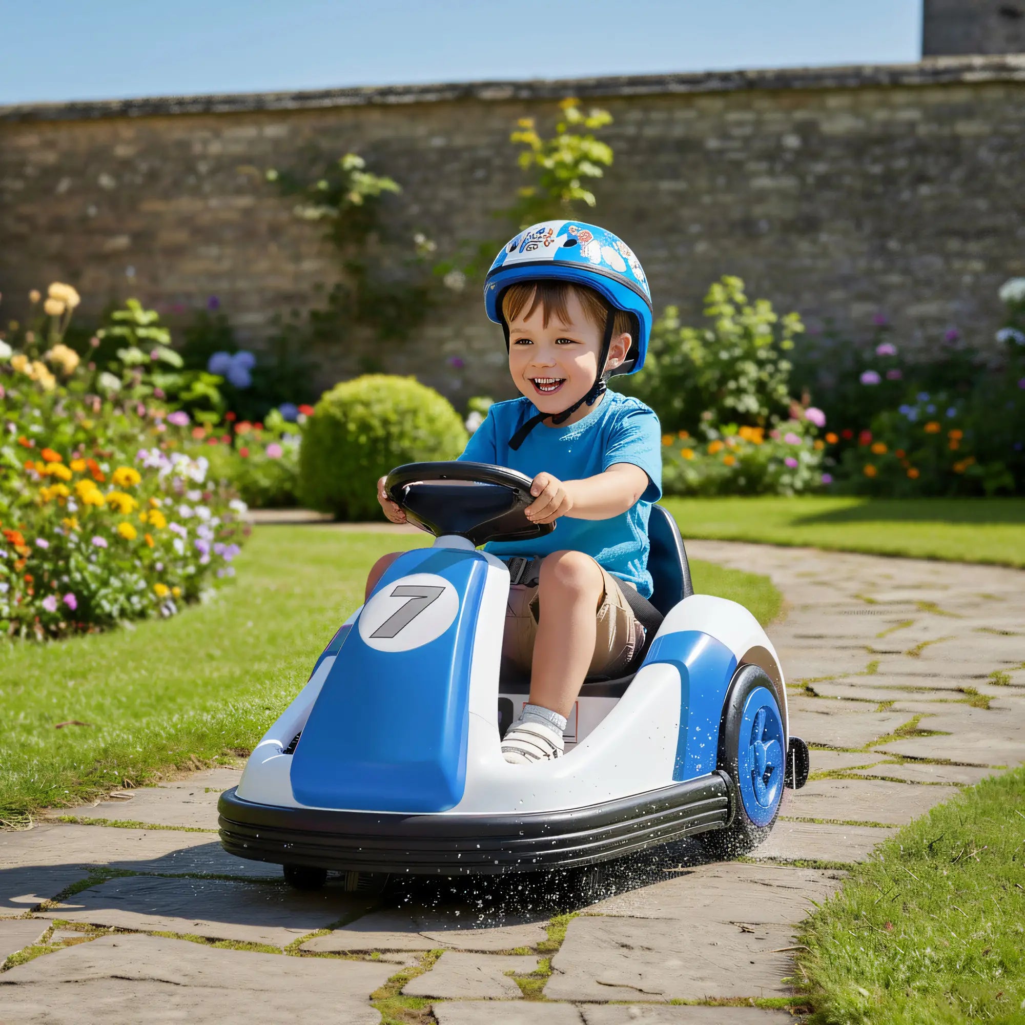 6V Kids Bumper Car, Electric Ride On with 360° Spin, Music, Horn, Blue Electric Toy Cars at Gallery Canada