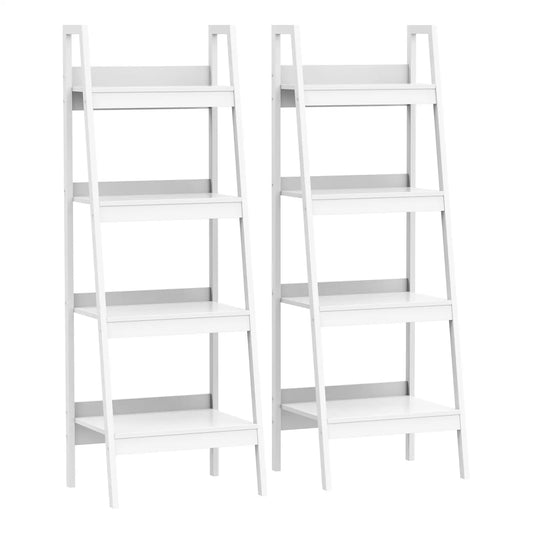 Set of 2, 4 Tier Ladder Shelf, Multi-Use Display Rack, White Display Bookshelves White at Gallery Canada