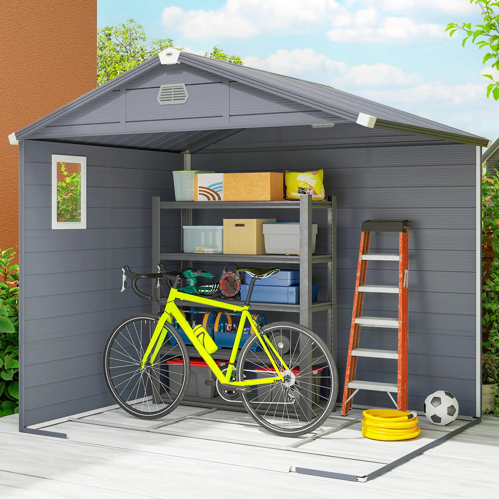 8' x 6' Plastic Garden Storage Shed, Latch Door, Vents, Dark Grey Sheds at Gallery Canada