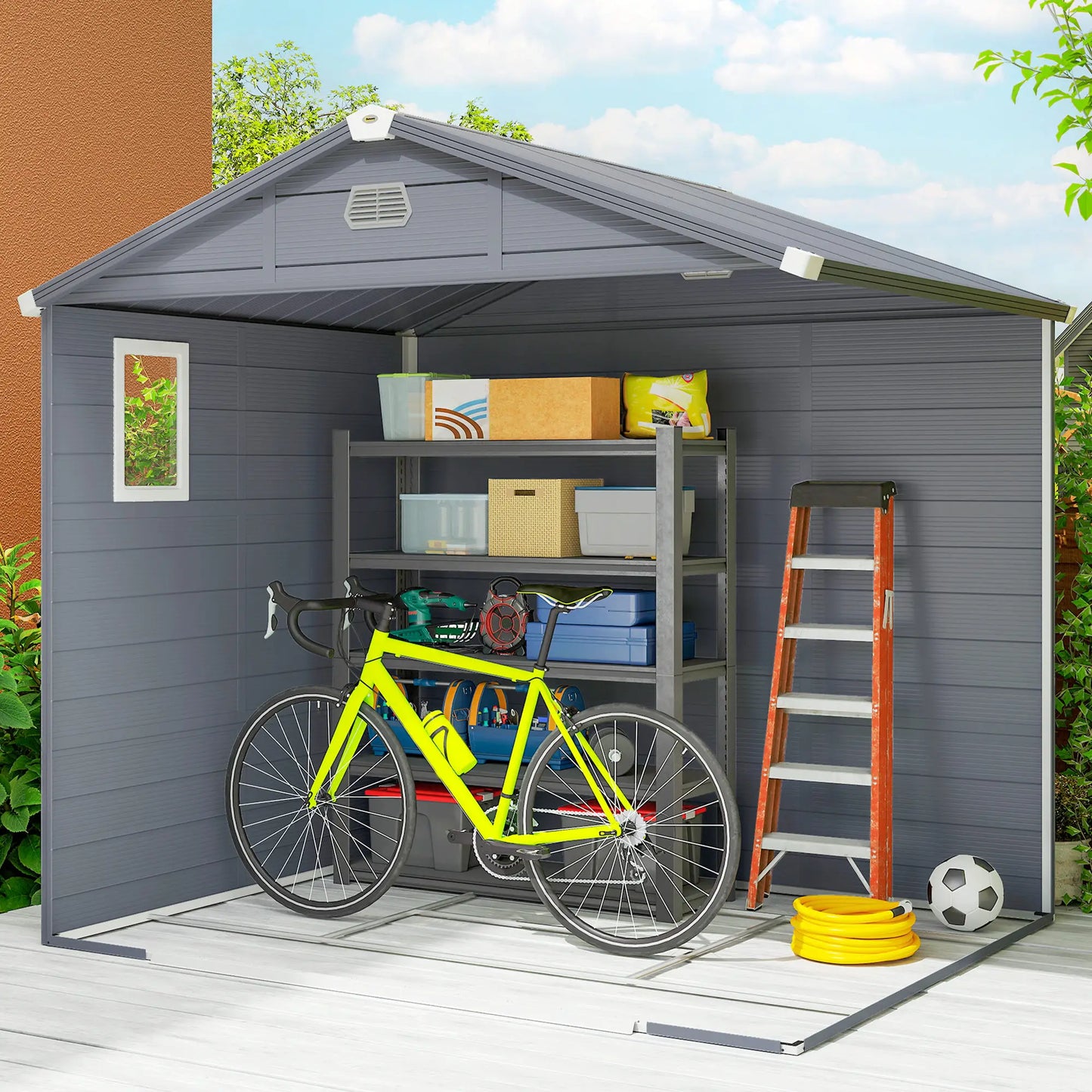 8' x 6' Plastic Garden Storage Shed, Latch Door, Vents, Dark Grey Sheds at Gallery Canada