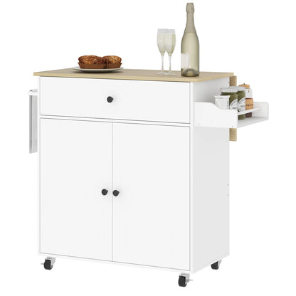 Rolling Kitchen Island With Drop Leaf, Storage Cart With Drawer, White Kitchen Islands & Kitchen Carts White, Oak at Gallery Canada