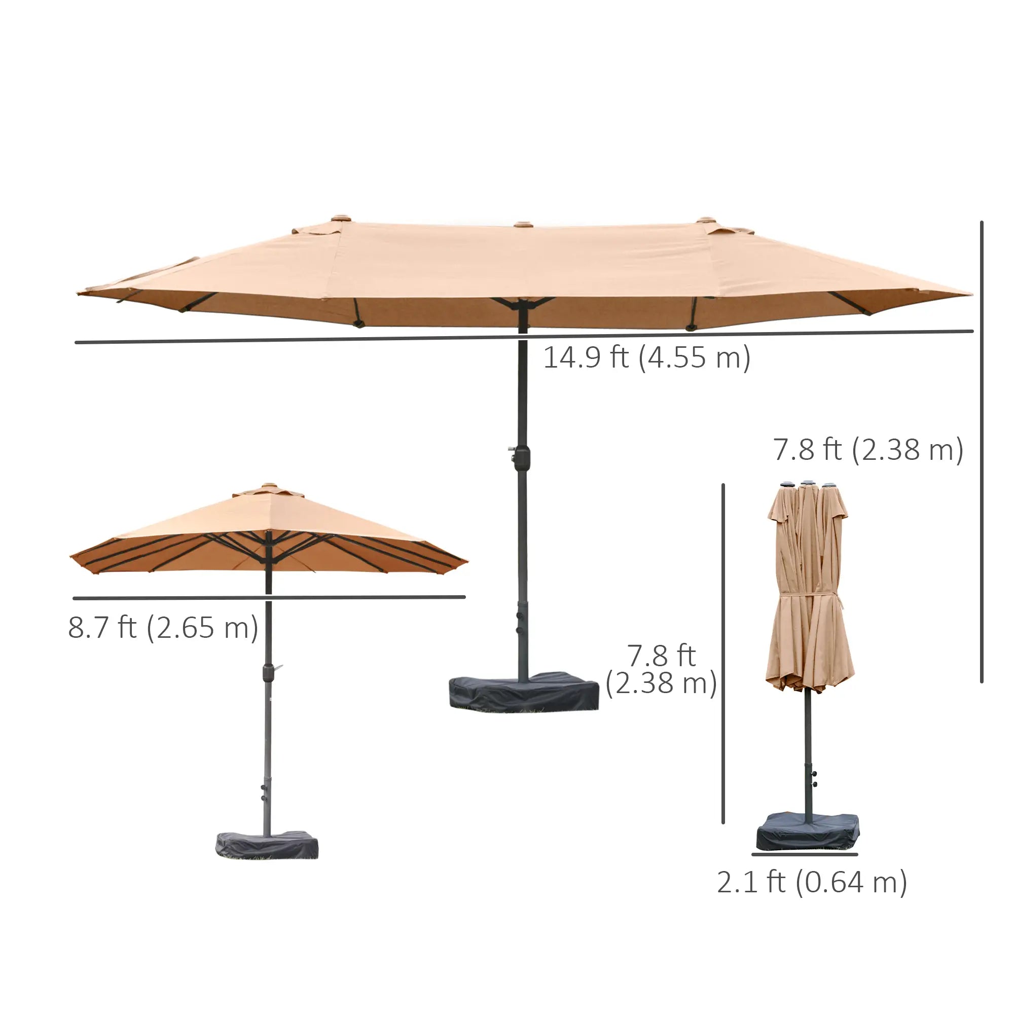 15' Outdoor Patio Umbrella, Twin Canopy, Lift Crank, Brown Sun Umbrellas at Gallery Canada