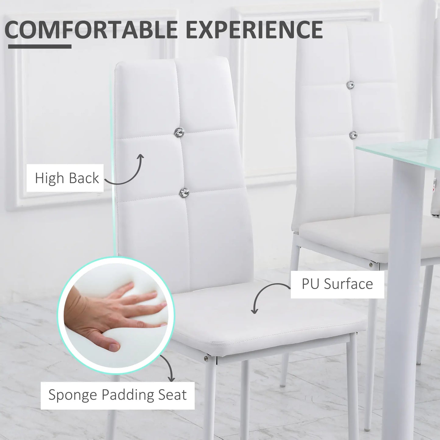 Modern Dining Chairs, Set of 4, Button Tufted High Back, White Bar Stools at Gallery Canada