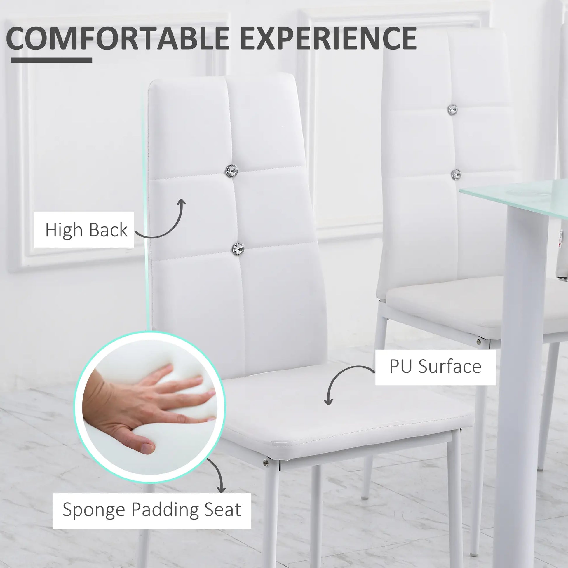 Modern Dining Chairs, Set of 4, Button Tufted High Back, White Bar Stools at Gallery Canada