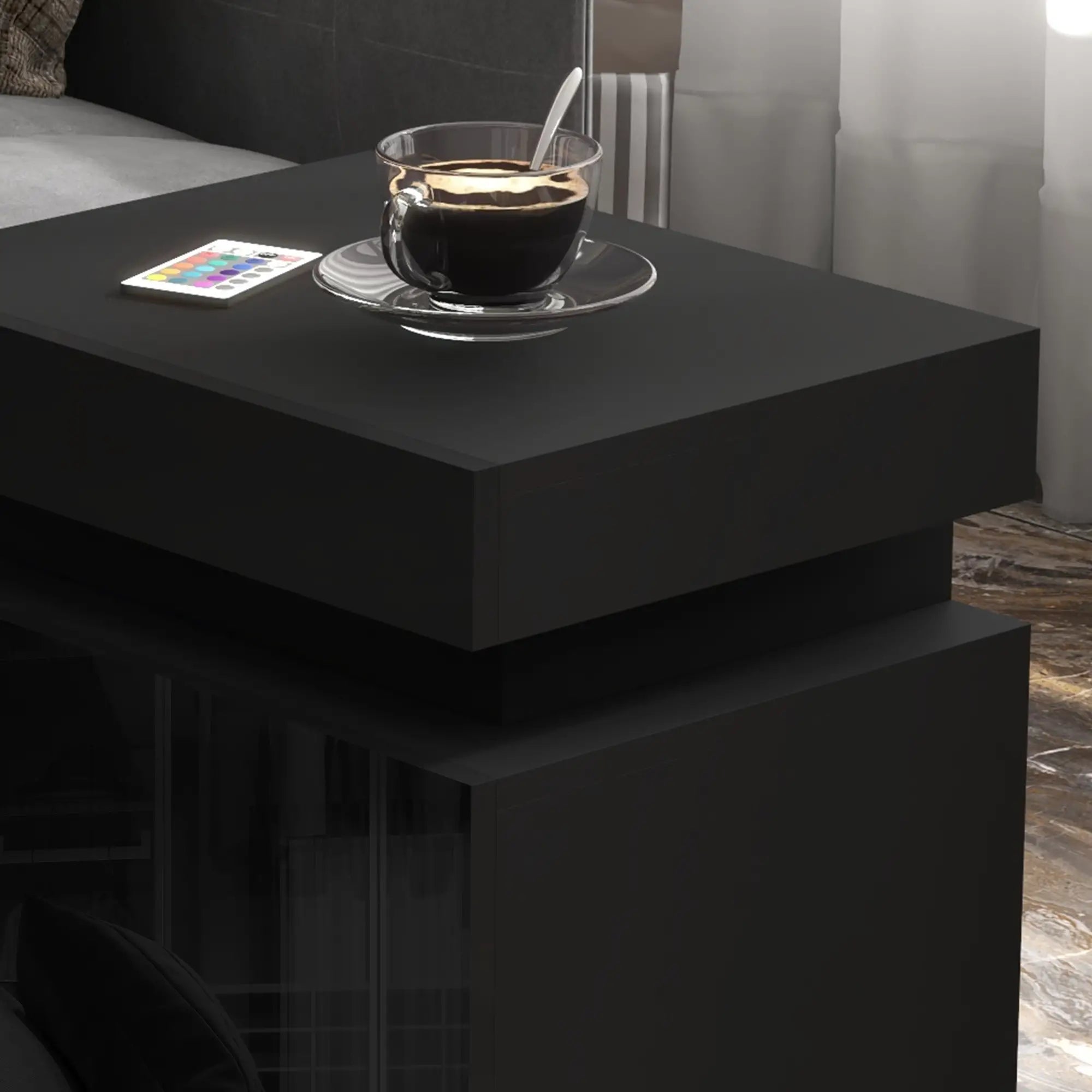 Nightstand, Bedside Table with LED Lights, 2 Drawers, Black Bedside Tables at Gallery Canada