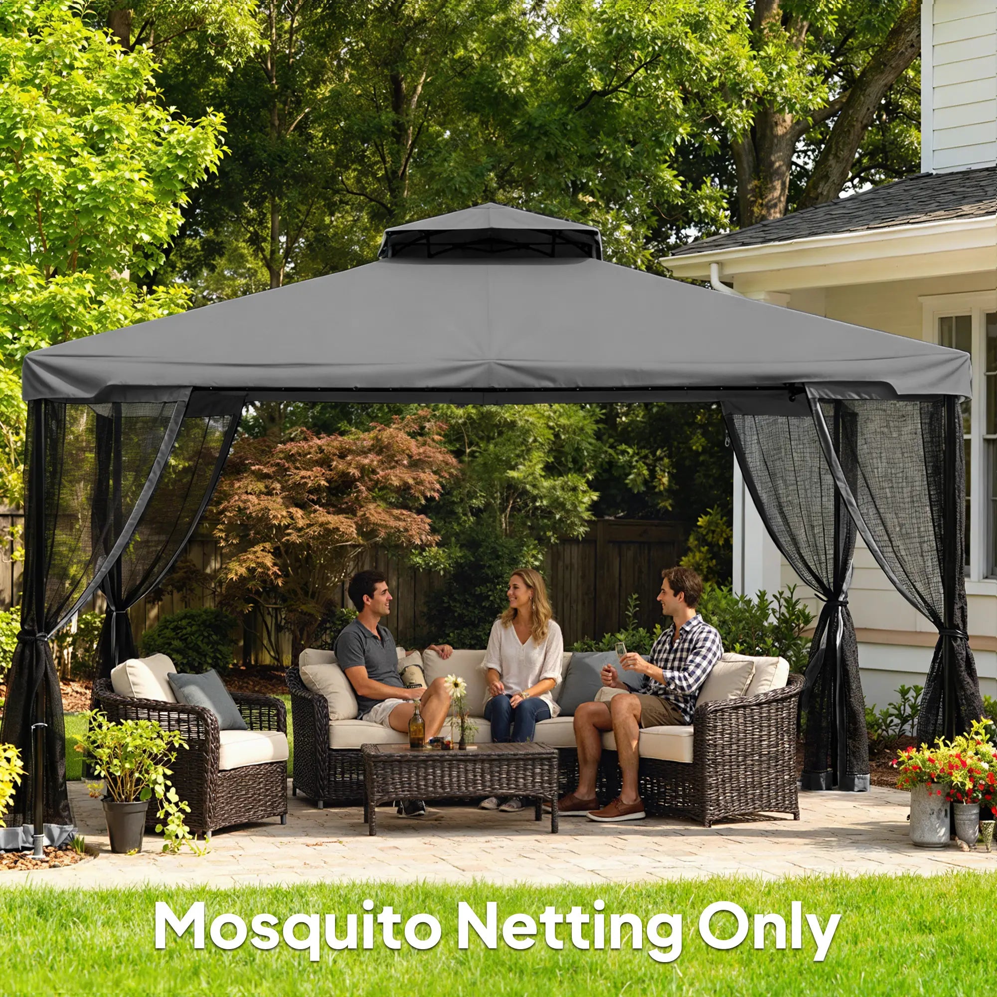 Replacement Mosquito Netting, 13' x 13', Black, Dark Grey Gazebo Sidewalls at Gallery Canada