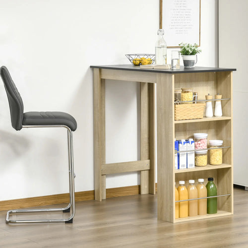 Bar Table Counter Height with 3 Storage Shelves, Natural