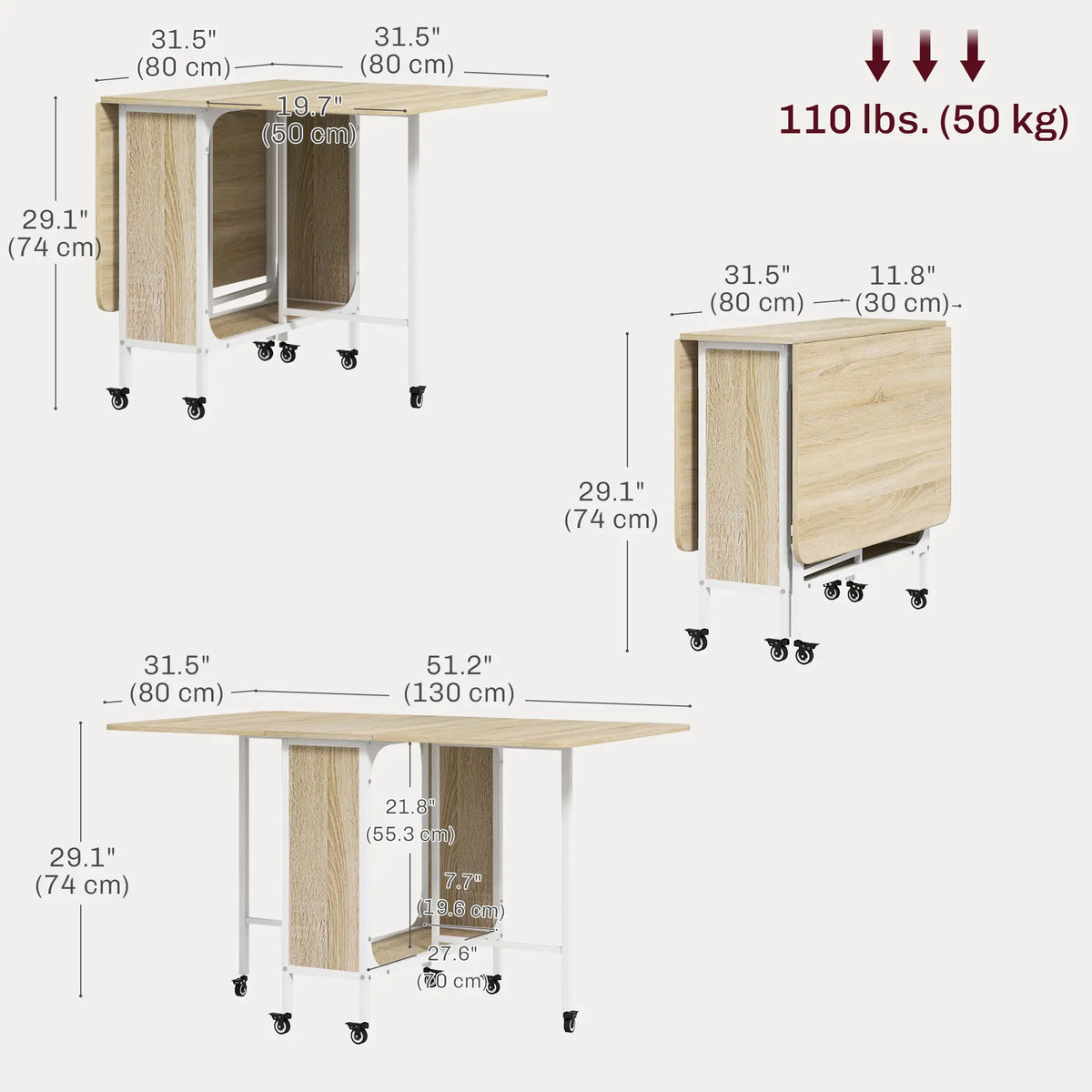 Folding Dining Table, Extendable Kitchen Table With Storage Shelf, Natural Wood Dining Tables at Gallery Canada