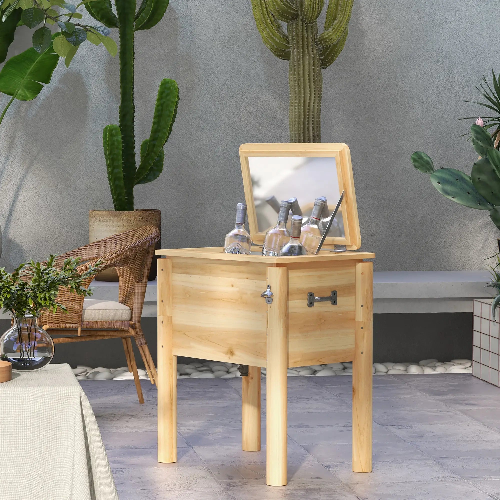 54-Qt Wooden Patio Cooler, Outdoor Table With Bottle Opener, Natural Cooler Boxes at Gallery Canada