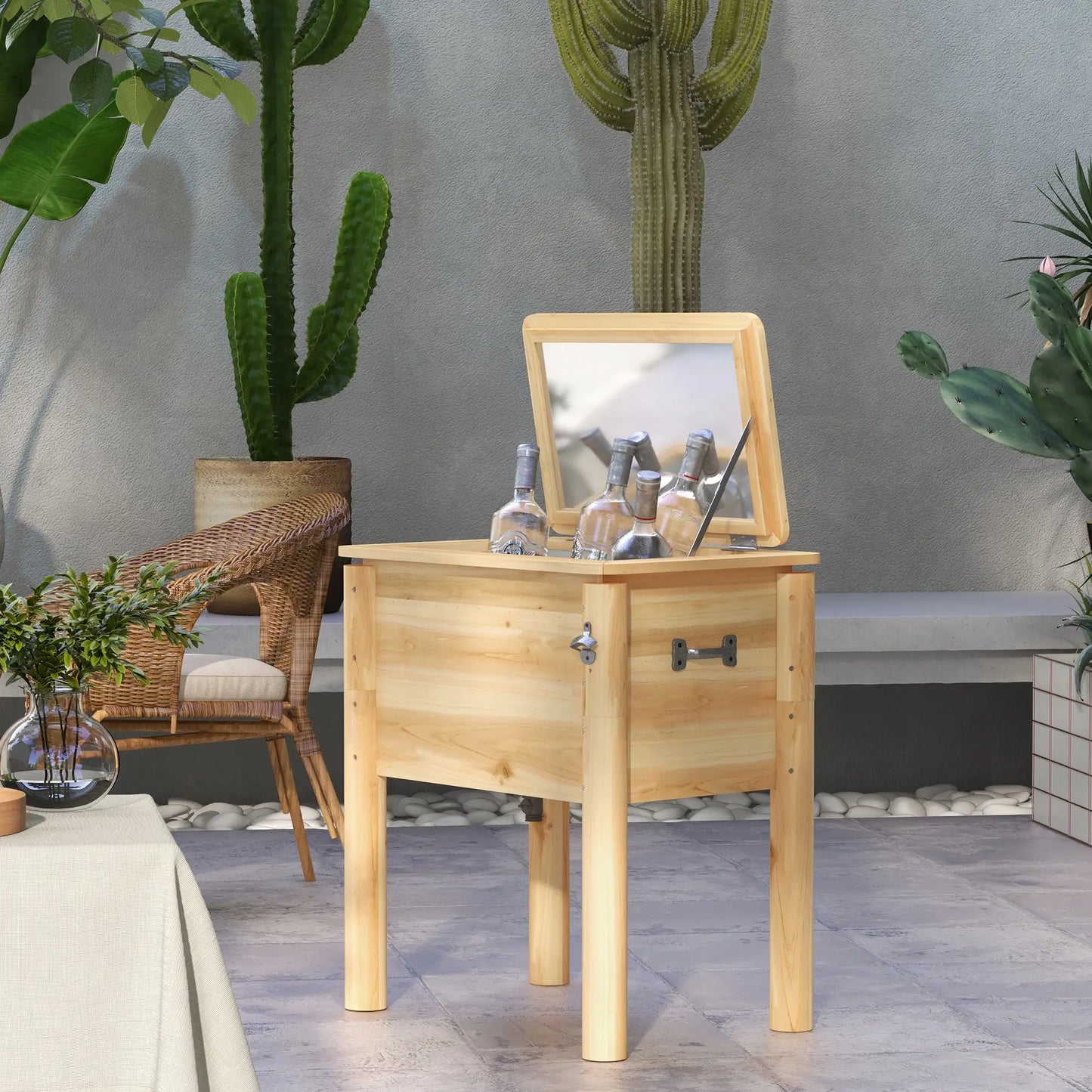 54-Qt Wooden Patio Cooler, Outdoor Table With Bottle Opener, Natural Cooler Boxes at Gallery Canada