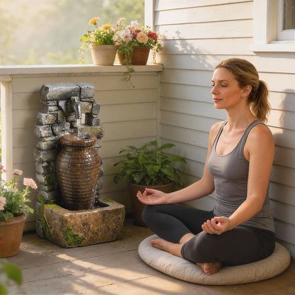 Outdoor Garden Fountain, Adjustable Water Flow, LED Lights, Rustic Urn Design Water Fountains at Gallery Canada