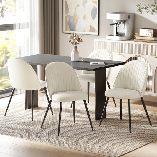 Set of 4 Modern Dining Chairs, Velvet Upholstered, Cream White, Cream White Bar Stools Cream at Gallery Canada