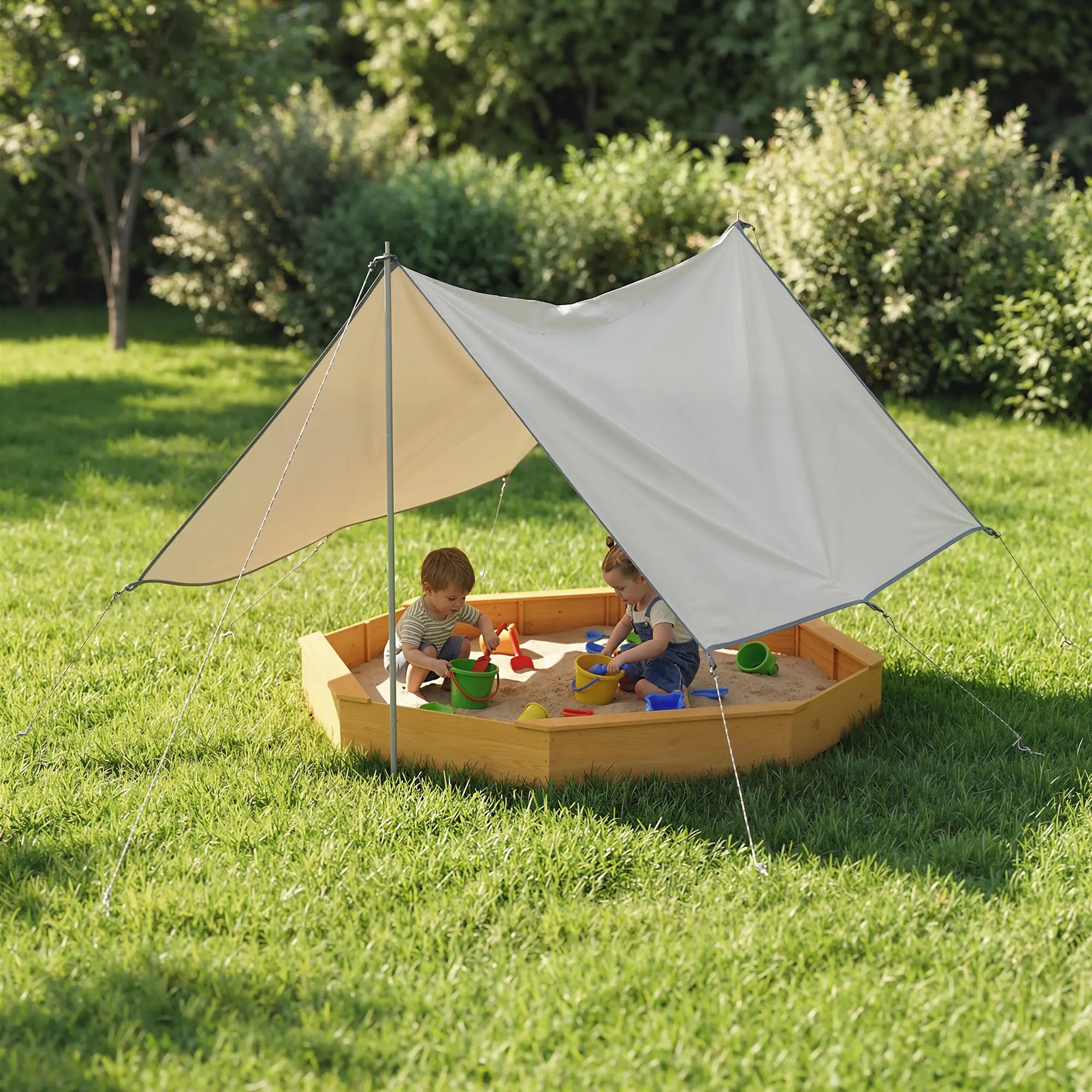 Wooden Kids Sandbox With Large Canopy, 4 Bench Seats, Bottom Liner, Yellow Sandboxes & Accessories at Gallery Canada