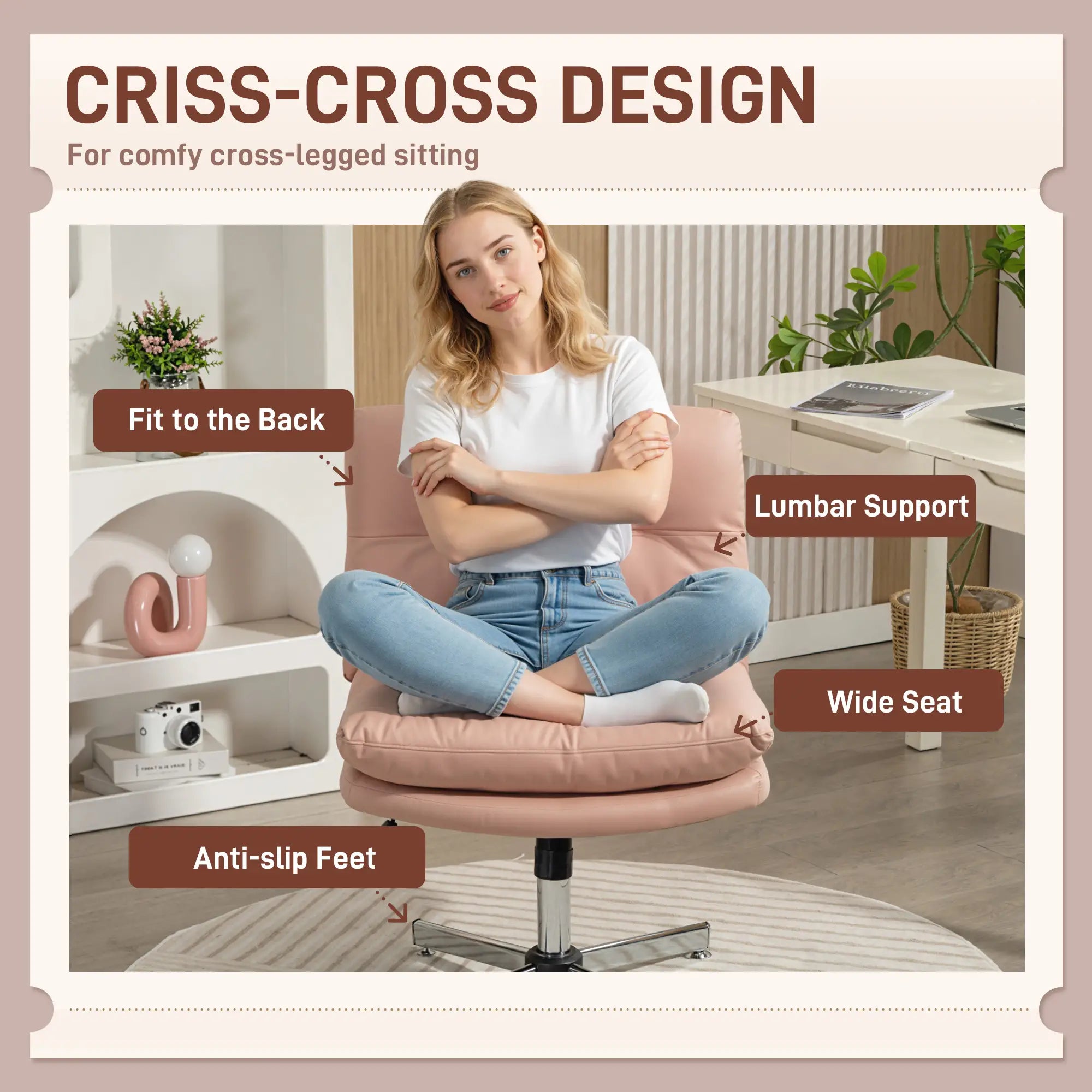 Armless Office Chair, Adjustable Height, Tilt Function, Pink Task Chairs at Gallery Canada