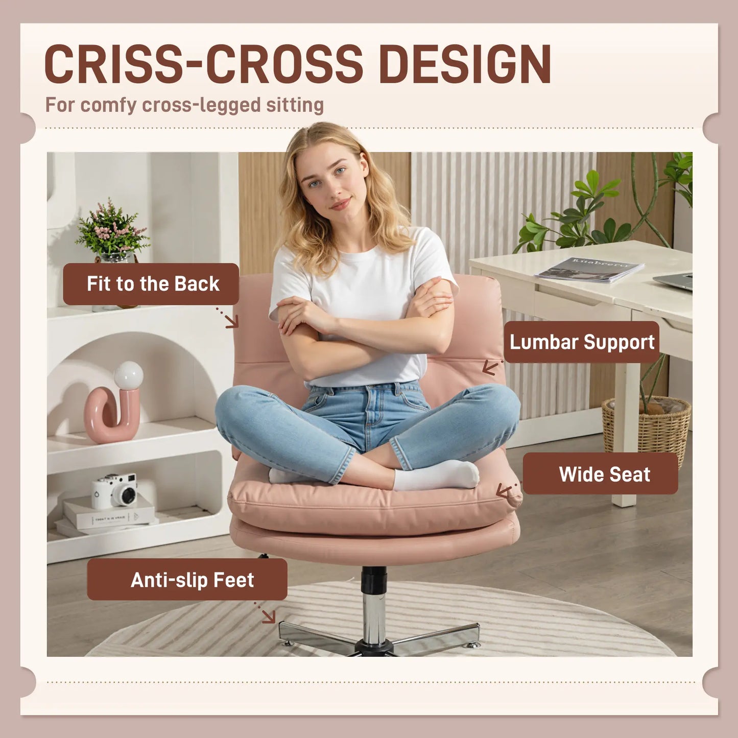 Armless Office Chair, Adjustable Height, Tilt Function, Pink Task Chairs at Gallery Canada