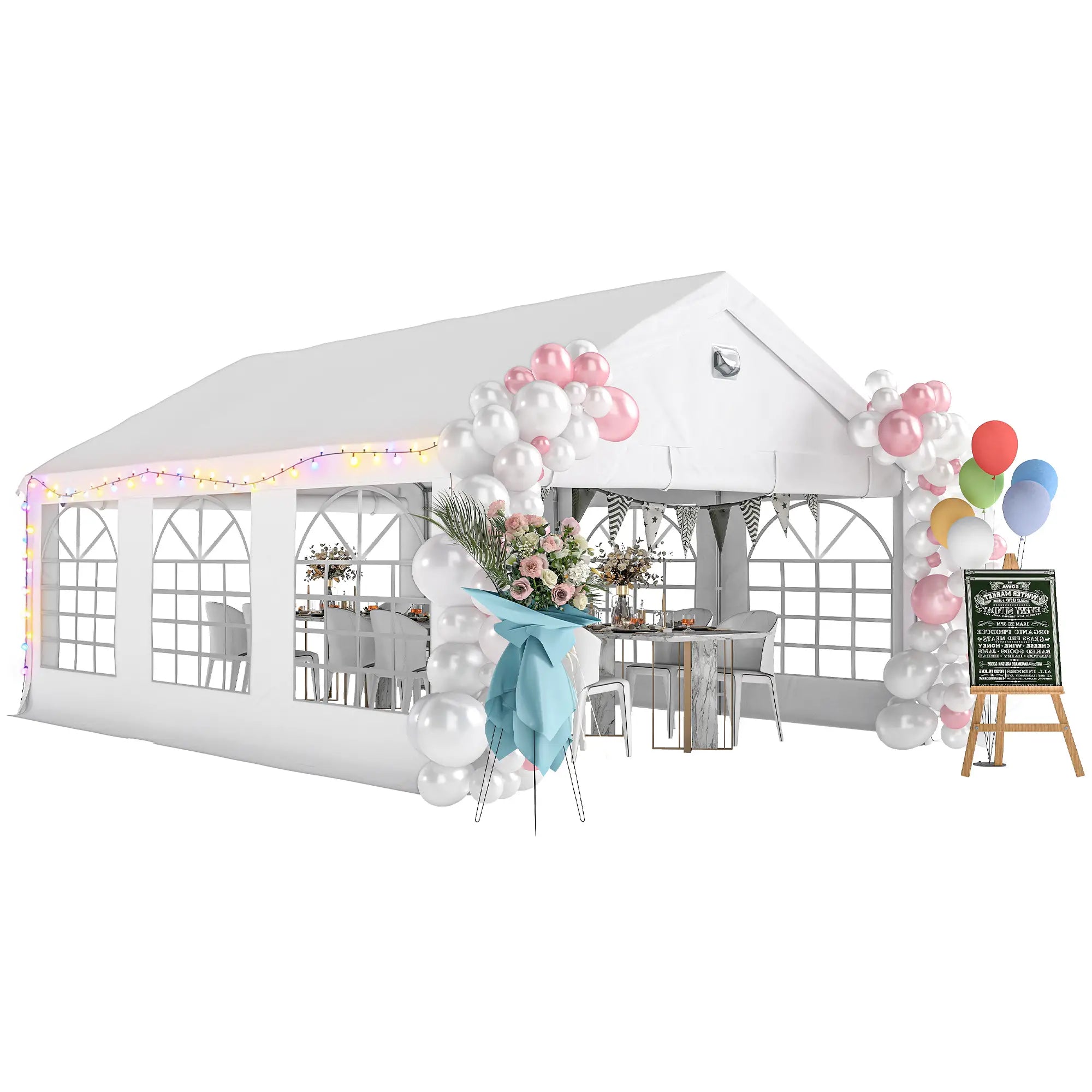 20' x 13' Party Tent, Heavy Duty Gazebo Canopy With Windows, White Canopy Tents at Gallery Canada